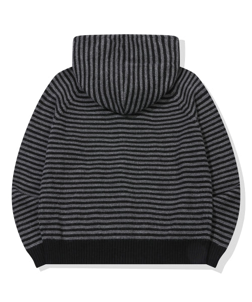 CAT STRIPE HOOD KNIT ZIP-UP - 2 COLORS CHARCOAL