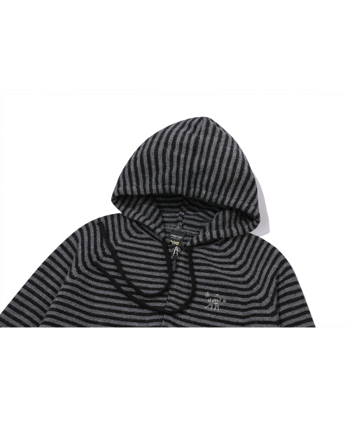 CAT STRIPE HOOD KNIT ZIP-UP - 2 COLORS CHARCOAL