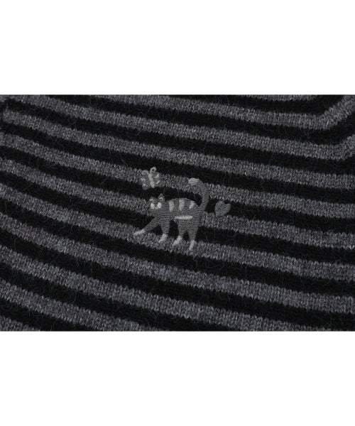 CAT STRIPE HOOD KNIT ZIP-UP - 2 COLORS CHARCOAL
