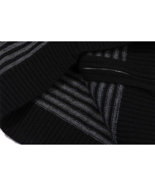 CAT STRIPE HOOD KNIT ZIP-UP - 2 COLORS CHARCOAL