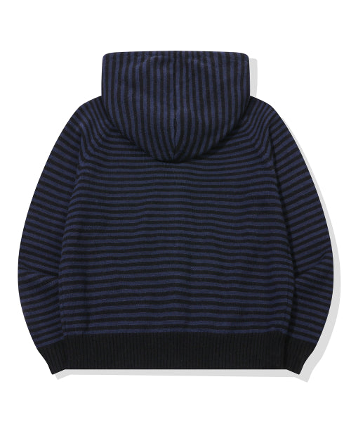 CAT STRIPE HOOD KNIT ZIP-UP - 2 COLORS NAVY