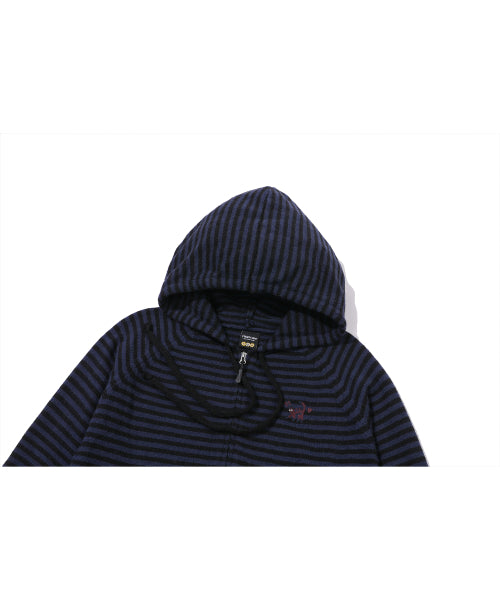 CAT STRIPE HOOD KNIT ZIP-UP - 2 COLORS NAVY