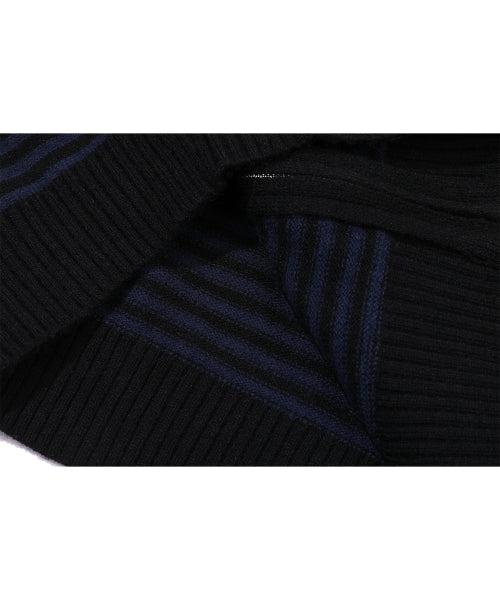 CAT STRIPE HOOD KNIT ZIP-UP - 2 COLORS NAVY