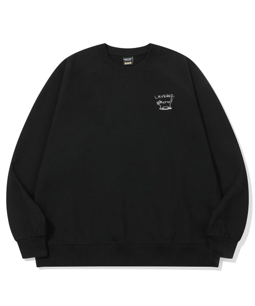 LAYERED CAT EMBROIDERY SWEATSHIRT - 2 COLORS BLACK