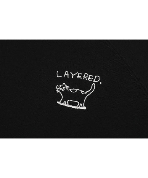 LAYERED CAT EMBROIDERY SWEATSHIRT - 2 COLORS BLACK