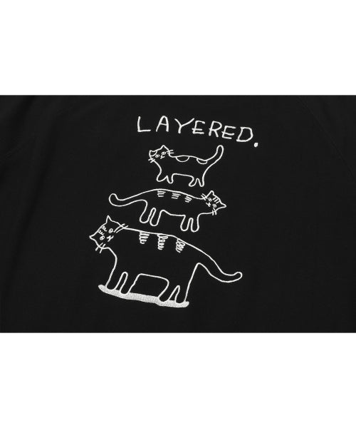 LAYERED CAT EMBROIDERY SWEATSHIRT - 2 COLORS BLACK
