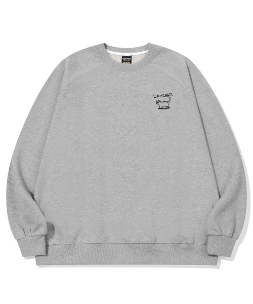 LAYERED CAT EMBROIDERY SWEATSHIRT - 2 COLORS GREY