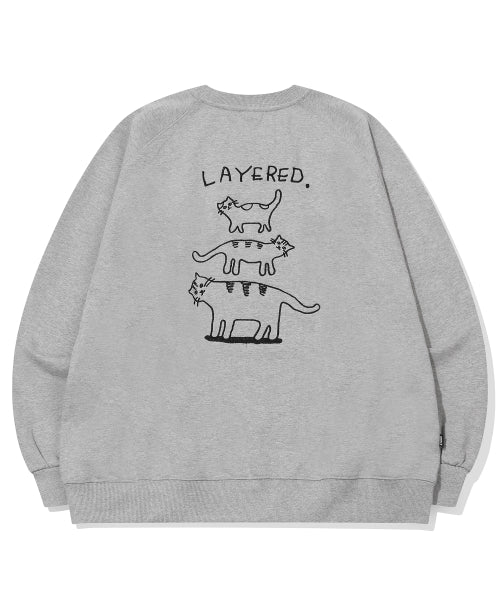 LAYERED CAT EMBROIDERY SWEATSHIRT - 2 COLORS GREY