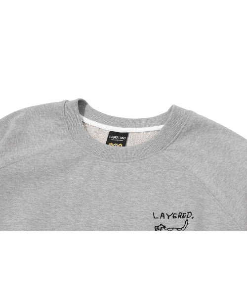 LAYERED CAT EMBROIDERY SWEATSHIRT - 2 COLORS GREY