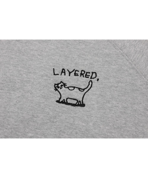 LAYERED CAT EMBROIDERY SWEATSHIRT - 2 COLORS GREY