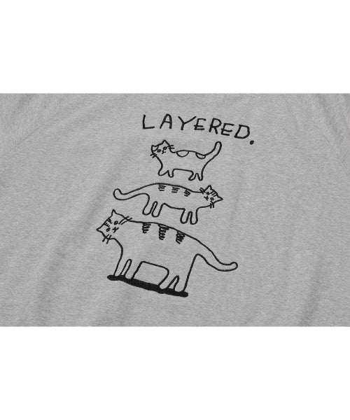 LAYERED CAT EMBROIDERY SWEATSHIRT - 2 COLORS GREY