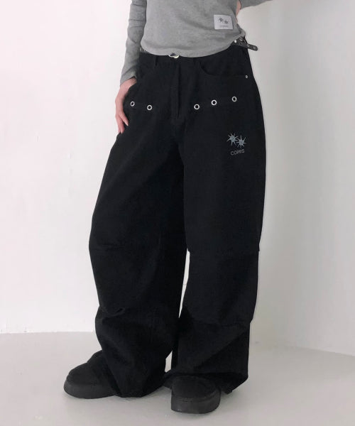 BACK TEE LOGO PARACHUTE PANTS UNISEX - 2 COLORS BLACK