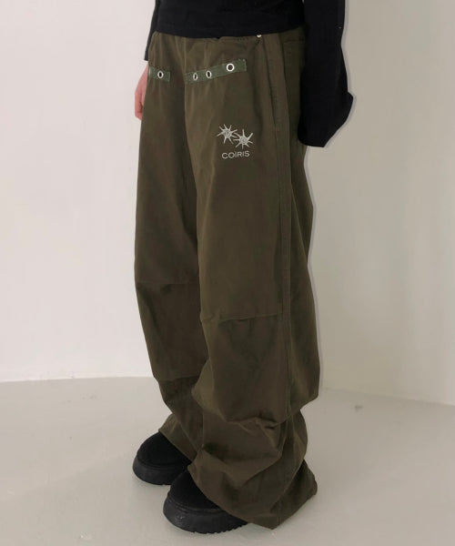 BACK TEE LOGO PARACHUTE PANTS UNISEX - 2 COLORS BLACK