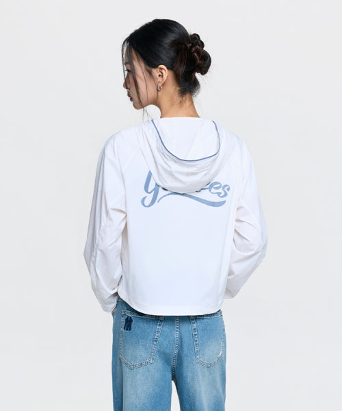 SPORTIVE CURSIVE LOGO HOOD WINDBREAKER NY #KARINA同款! - 3 COLORS IVORY