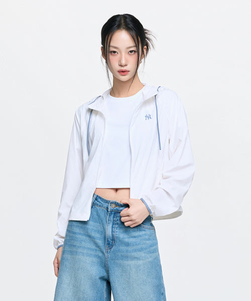 SPORTIVE CURSIVE LOGO HOOD WINDBREAKER NY #KARINA同款! - 3 COLORS IVORY