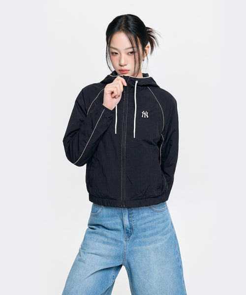 SPORTIVE CURSIVE LOGO HOOD WINDBREAKER NY #KARINA同款! - 3 COLORS BLACK
