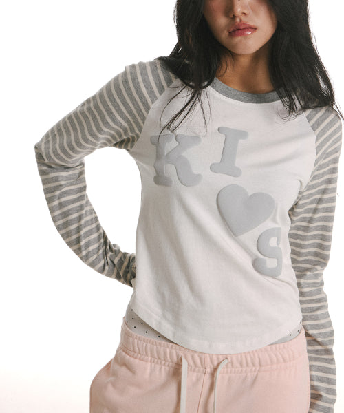 MESSY KISS RAGLAN LONG SLEEVE T-SHIRT - 2 COLORS WHITE