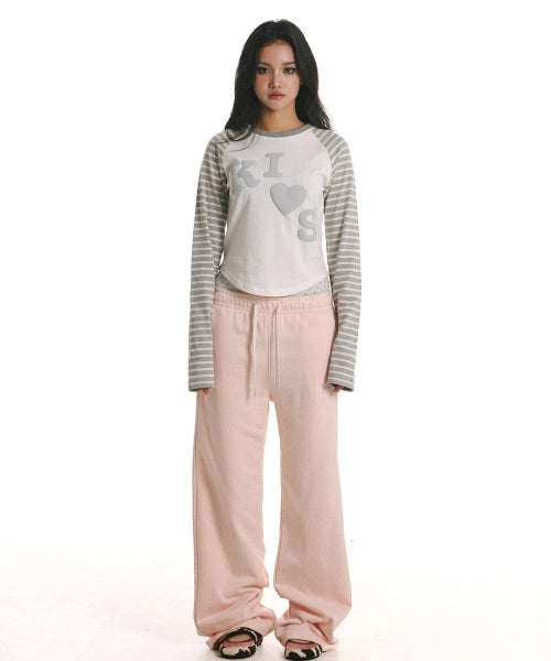 MESSY KISS RAGLAN LONG SLEEVE T-SHIRT - 2 COLORS WHITE