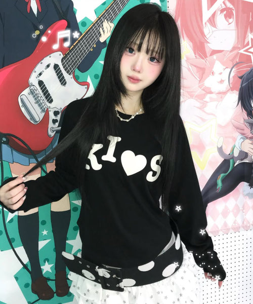 BUMPY KISS RAGLAN LONG SLEEVE T-SHIRT - 2 COLORS BLACK