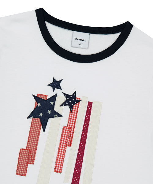 FLAG APPLIQUE RINGER CROP TEE - 3 COLORS