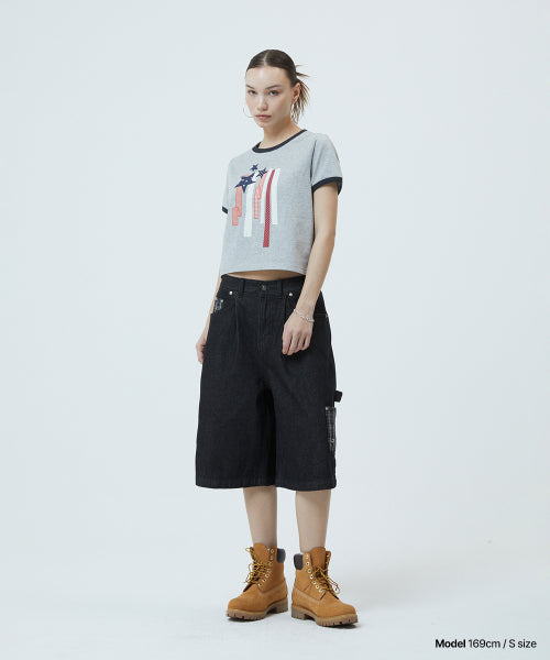 FLAG APPLIQUE RINGER CROP TEE - 3 COLORS