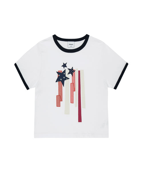 FLAG APPLIQUE RINGER CROP TEE - 3 COLORS
