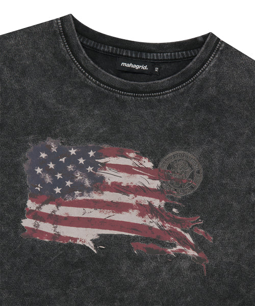 WASHED FLAG CROP TEE - 2 COLORS BLACK
