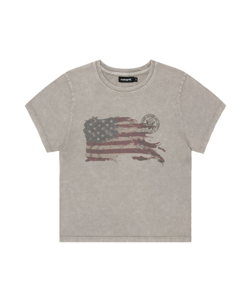 WASHED FLAG CROP TEE - 2 COLORS BEIGE