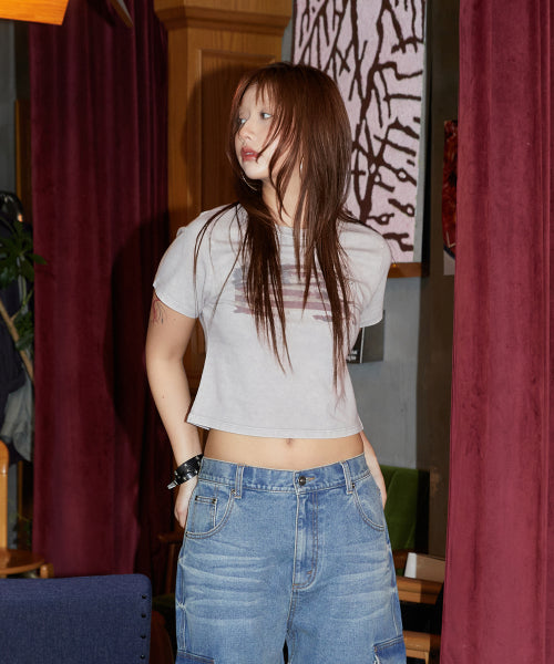 WASHED FLAG CROP TEE - 2 COLORS BEIGE