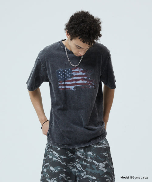 WASHED FLAG TEE B - 2 COLORS