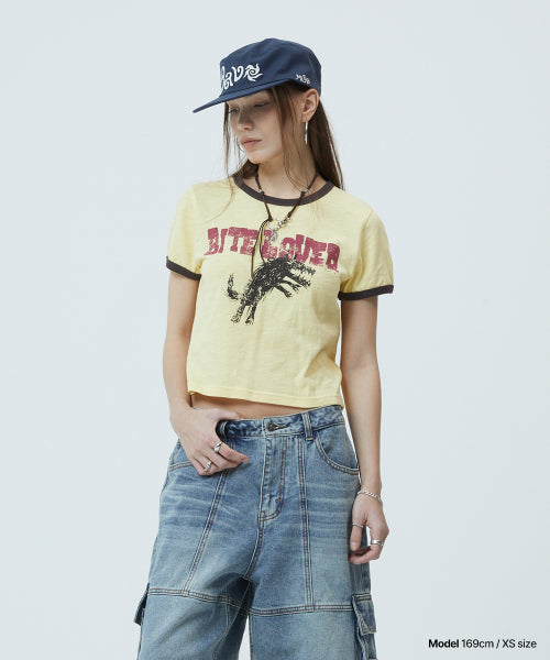 BITE LOVER CROP RINGER TEE YELLOW - 3 COLORS YELLOW