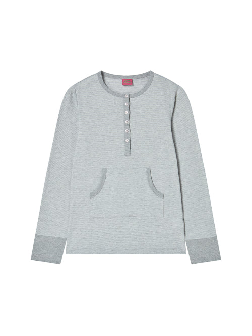 STRIPE BUTTON L/S GREY - 2 COLORS