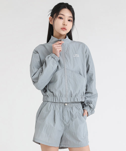 NYLON CROP TRACK JACKET GREY