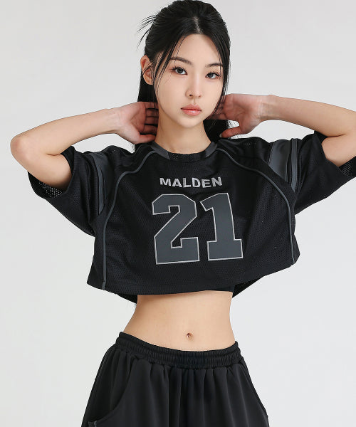 MESH RUGBY CROP T-SHIRT BLACK