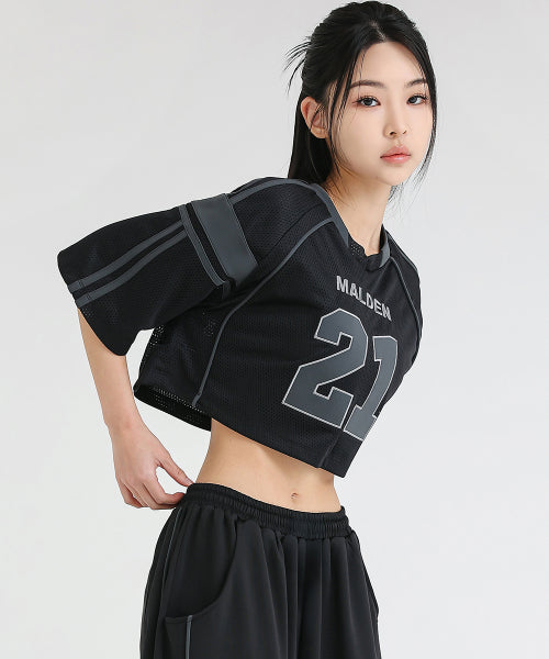 MESH RUGBY CROP T-SHIRT BLACK