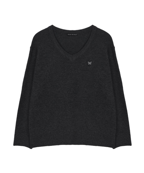 BUTTERFLY PATCH V-NECK KNIT #徐睿知同款! - 3 COLORS CHARCOAL