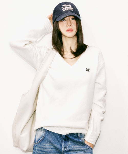 BUTTERFLY PATCH V-NECK KNIT #徐睿知同款! - 3 COLORS AS SHOWN