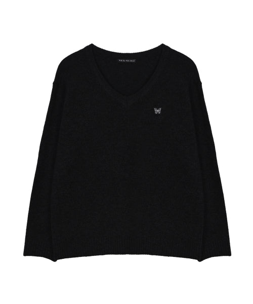 BUTTERFLY PATCH V-NECK KNIT #徐睿知同款! - 3 COLORS BLACK