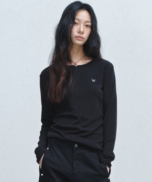 BUTTERFLY PATCH LONG SLEEVE #徐睿知同款! - 2 COLORS WHITE