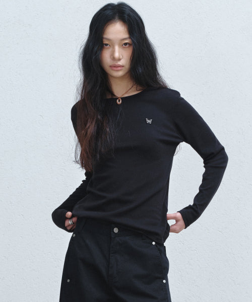 BUTTERFLY PATCH LONG SLEEVE #徐睿知同款! - 2 COLORS WHITE