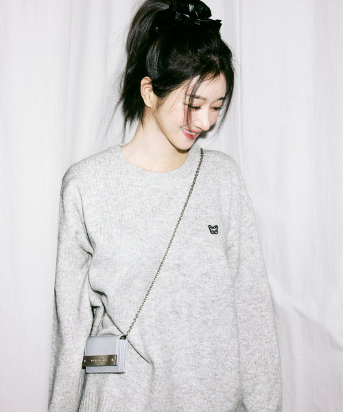 BUTTERFLY PATCH ROUND KNIT #徐睿知同款! - 2 COLORS GREY