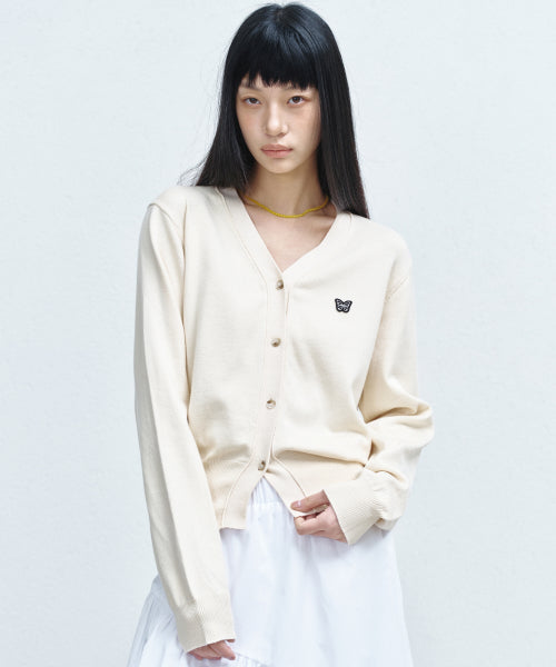 BUTTERFLY PATCH V-NECK CARDIGAN #徐睿知同款! - 3 COLORS AS SHOWN