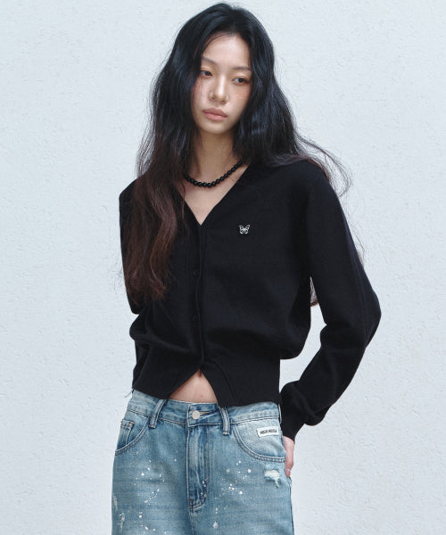 BUTTERFLY PATCH V-NECK CARDIGAN #徐睿知同款! - 3 COLORS AS SHOWN