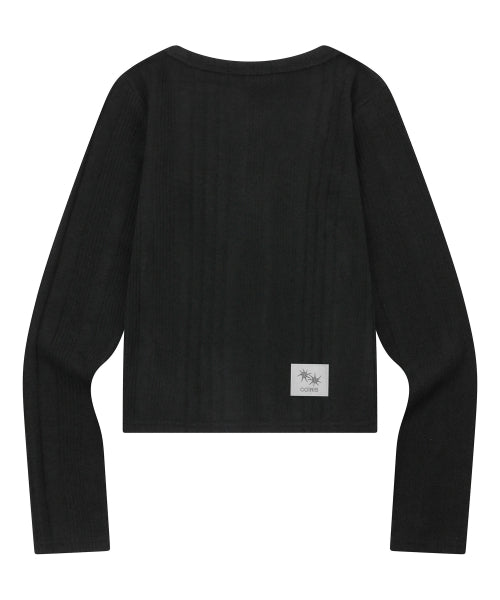 KNIT BUTTON LONG SLEEVE TEE BLACK