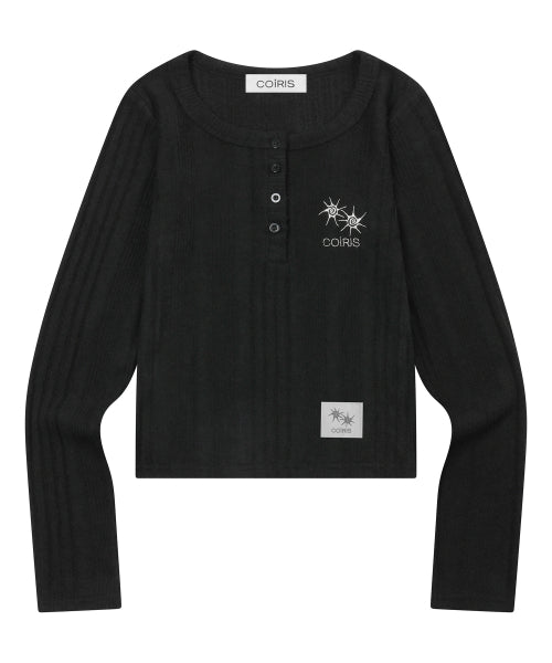 KNIT BUTTON LONG SLEEVE TEE BLACK