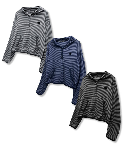 STRIPE HOODIE SLEEVE LONG - 2 COLORS BLUE