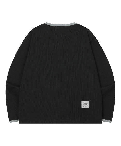 BUTTON CONTRAST LONG SLEEVE TEE UNISEX BLACK