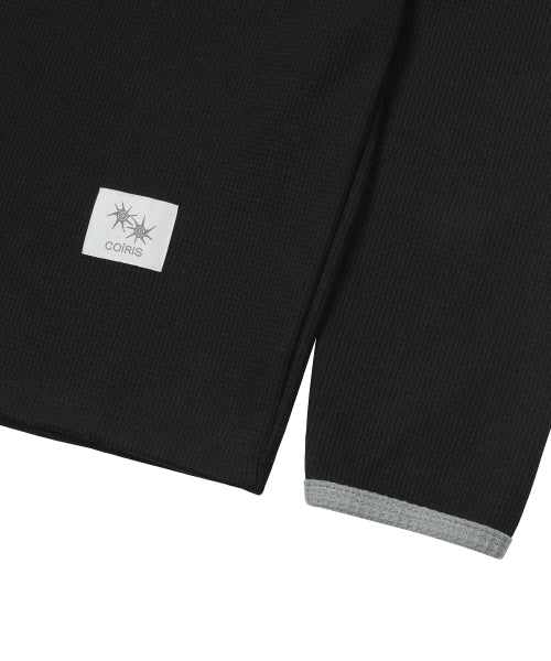BUTTON CONTRAST LONG SLEEVE TEE UNISEX BLACK