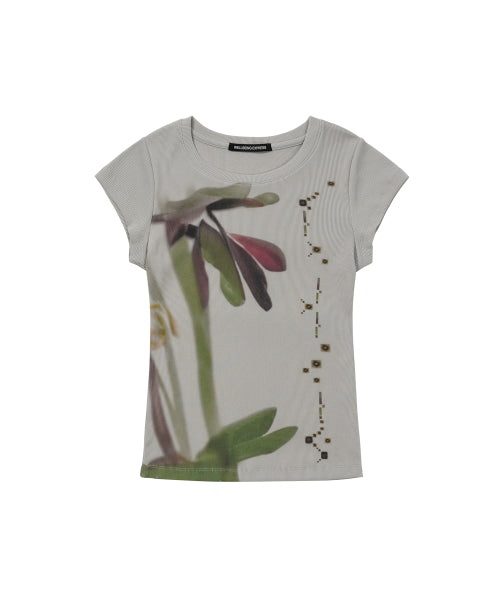 FLOWER HALF SLEEVE TEE - 3 COLORS GREY