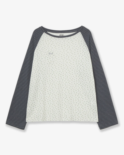 COZY FLOWER RAGLAN LONG SLEEVE - 2 COLORS CHARCOAL